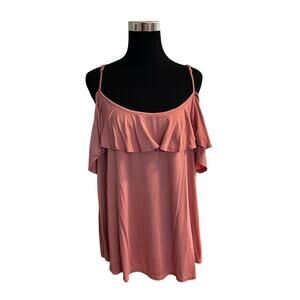 Ambiance Plus 3X Pink Cold Shoulder Ruffle Off Shoulder Top